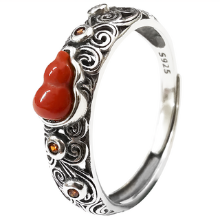 財神小舖 福祿圓滿 藏紅瑪瑙戒指 925純銀 活圍戒，吉祥如意，時尚百搭, RS-054, 1個