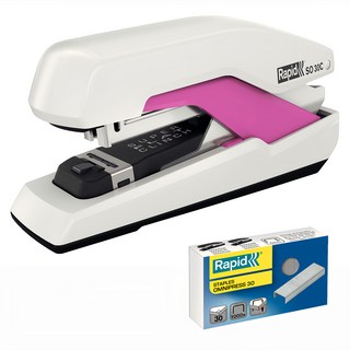 Rapid Omnipress 完全平貼釘書機 SO30c + OMNIPRESS 30 釘書針, 白色 + 粉色, 1組
