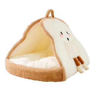 萌貝貝 法式麵包帳篷寵物窩 北極絨 海綿 PP棉, 50 x 40 x 35cm, 麵包吐司 棕色 + 白色, 1個