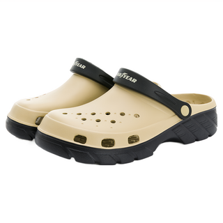 GOODYEAR 固特異 男雙色輕便布希鞋 洞洞鞋 兩用後帶 鞋面排水, 260mm, 卡其色