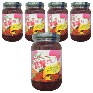 梨山牌 草莓果醬 大圓玻 無添加防腐劑、無添加色素, 430g, 5罐