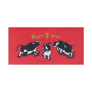 GUOHOUSE STUDIO 郭公館工作室 Happy牛year手工燙金紅包袋 台灣製造 90x180mm, 3個