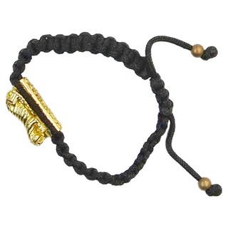 咬錢虎手鍊手環 - 中性黑束口款, 銅鍍金纖維繩, 5g, 1個