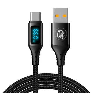 PICKOGEN 皮克全 USB-A to Type-C 傳輸線 快充線 66W超級快充 智能數顯, 1.8m, 黑色, 1條