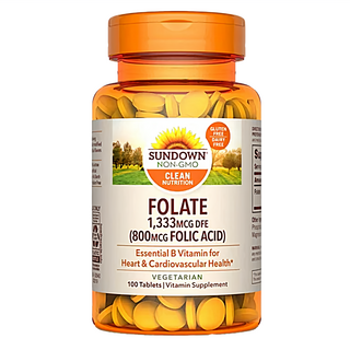 SUNDOWN NATURALS 日落恩賜 高單位葉酸錠 1 333mcg DFE (800mcg 葉酸) 素食, 100顆, 0.2g, 1罐
