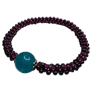 手鍊 礦物手串, 5.8mm, 仿海藍寶 + 天然紅石榴