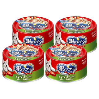 unicharm pet 銀湯匙 貓罐頭, 鮪魚+鰹魚+柴魚片, 70g, 4罐