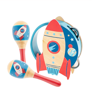Stephen Joseph 打擊樂器組 宇宙飛船主題 包含一個鈴鼓和兩個沙槌, 火箭, 1組