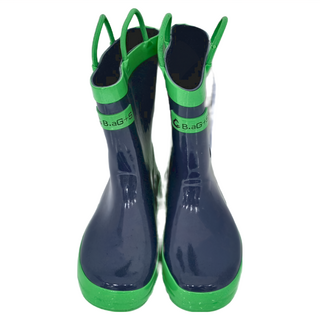 B.aG+S兒童提把雨鞋 柔軟橡膠材質不怕彎折 質感黑色內裡 好提易穿脫, 巴黎藍, 13T