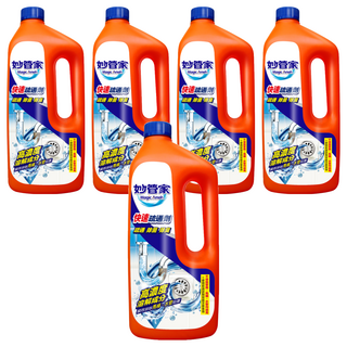 妙管家快速疏通劑, 30分鐘瞬效疏通排水管, 溶解毛髮油垢, 不鏽鋼/PVC/HDPE適用, 960g, 5瓶