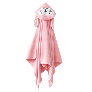 ANTIAN 兒童珊瑚絨連帽斗篷浴巾/寶寶洗澡帶帽浴袍 吸水速乾不掉毛 140 x 70cm, 1條, 粉色
