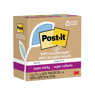 3M Post-it 利貼 狠黏100%環保再生紙-3x3便條紙(70張x12本)-藍綠色系, 藍綠色系, 70張, 12本