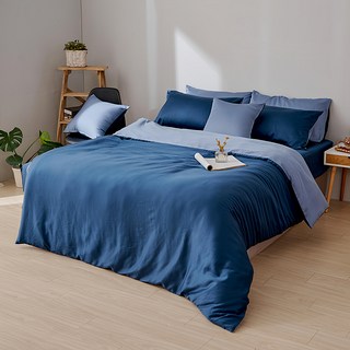 戀家小舖 60支素色天絲 永恆系列 100%天絲 銀河藍, 床包 + 兩用被套, 雙人
