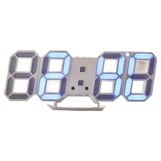 3D數字時鐘，帶時間顯示、亮度控制、鬧鐘、USB充電, 白底藍字