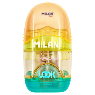 MILAN 太空膠囊橡皮擦+削筆器 泡泡糖, 顏色隨機, 1組