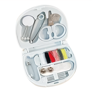 迷你針線盒Set 7個, PP+PET材質，附縫紉線*6、小紐扣*4、剪刀*1、大頭針*3、別針*1、穿針器*1、小夾子*1、三款針頭, 霧霾藍, 1組