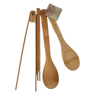 KitchenCraft 竹木料理廚具 4p, 夾子+筷子+攪拌匙2支, KCA219, 1組