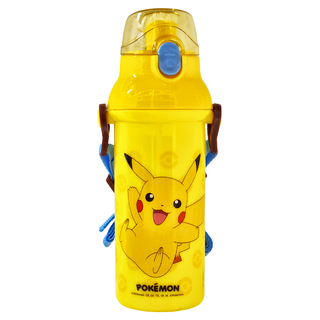 LiLFANT 直飲水壺, 符合人體工學杯蓋設計, 下方圓圈設計輕輕好壓, 可調整長度可取下的背帶, 喝水口斜角設計小嘴也方便喝不漏, 皮卡丘, 480ml, 1個