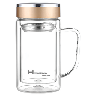 HOMEWARE MAGICIAN 家魔仕 雙層玻璃辦公杯, 高硼矽耐熱玻璃, SUS304不鏽鋼濾網, HM-3568, 1個