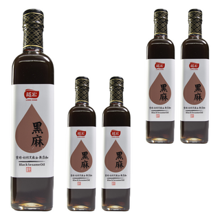 龍宏 黑麻油 100%芝麻油 重焙初榨黑麻油 無添加, 500ml, 5瓶