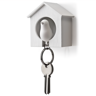 QUALy Sparrow Keyring-Key Ring Holder 雀兒哨匙圈 屋子 68 x 40 x 75 mm 雀兒 50 x 40 x 20 mm, 白屋白鳥, 1組