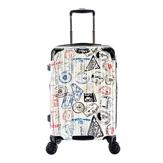 HOWONE 復刻防爆拉鍊杯架避震可擴充行李箱, 20吋(24 x 36 x 59cm), 白底郵戳