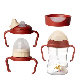 b.box 澳洲 四合一吸管水杯套裝組, 寶寶喝水四階段, 學習水杯+奶嘴杯蓋+鴨嘴杯蓋, 安全材質不含雙酚A, 適用洗碗機, 240ml, 1組, 獅子王