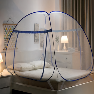 雲朵邊蒙古包 有底 蚊帳 三秒安裝, 150 x 200cm, 寶藍色