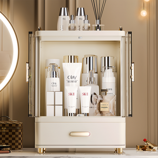 KOLKO 白羽 HAKUHA 化妝品收納盒 單抽屜 A0290-1, 透明雙開門, 白色, 1個