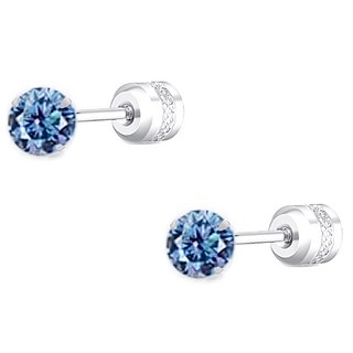 耀眼美人 超閃耀60分醫療鋼鎖式耳環 一對共兩個 0.3克拉(4MM), 藍寶石