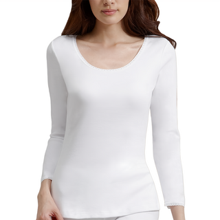 YUURSUn 宜而爽 女款厚棉長袖內衣 U領衫, L, White