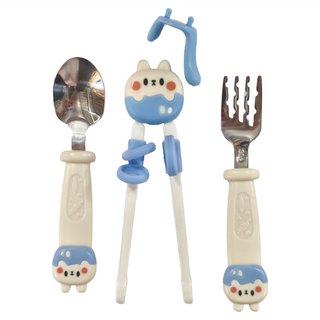 可愛卡通學習筷 萌趣造型 方便抓握 清洗容易 攜帶方便, 親親藍, 1組