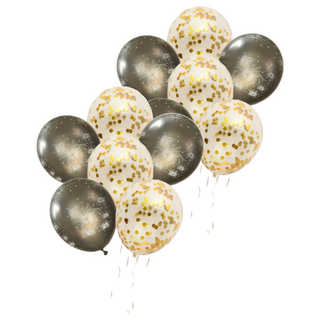 12吋金屬印花亮片氣球（亮片*3+煙火造型*3）, 黑金色, 2組