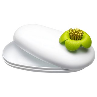 QUALy Blossom Pebble Box 石上山茶花 置物盒, 白色 + 綠色, 1個