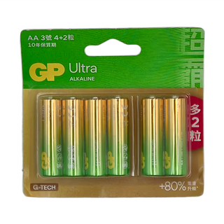 GP Batteries 超霸 特強鹼性電池3號 10年保質期 +80%電量升級, 6顆, 1組