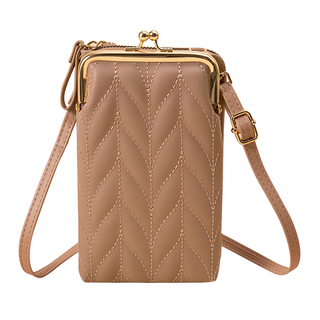 Sunday Life 簡約純色多功能斜背口金包皮夾/手機包 - 卡其色, 18.2 x 10.5 x 4cm