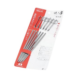 星三製作所 不鏽鋼烤肉串 6入 燒烤串附燒烤吊環 日本製造, 1組, 不鏽鋼