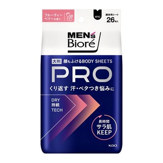 MEN's Biore PRO 男性臉部身體兩用濕巾 莓果 26張, 1個, 279ml