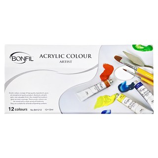 Bonfil 壓克力顏料套裝 速乾耐水 色澤鮮豔, 12ml, 12色