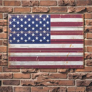 OPUS LOFT 純真年代 仿舊木板畫 美國國旗 無框畫 掛畫擺飾, 40 x 30 x 2cm