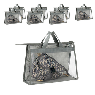 密封防塵包包收納袋 S 32x22x10.5cm PVC材質 透明可視, 8個, 灰色