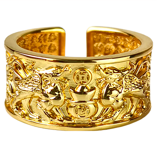 財神小舖 雙貔貅聚財寶戒指 可調整式戒指圈, 富貴金, 1個