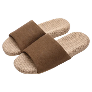 日式亞麻居家拖鞋, L, 棕色, 1雙