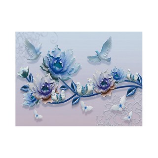 24mama 掛畫 單聯式 藍玫瑰與鳥 80 x 60cm 美麗花卉動物昆蟲蝴蝶抽象, 無框