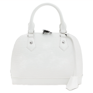 真皮竹籤紋牛皮女士肩背包殼包手提包, 白色