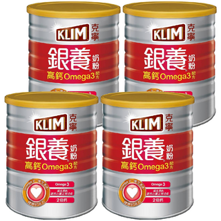 KLIM 克寧 銀養奶粉 高鈣Omega3配方 乳粉含量80% 2倍鈣, 750g, 4罐