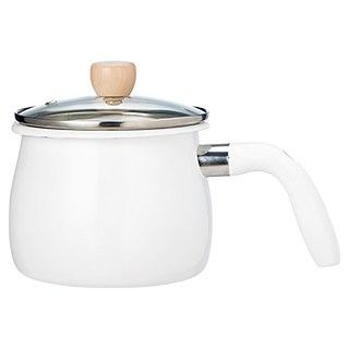 SHIMOYAMA 單柄琺瑯牛奶鍋/湯鍋 附玻璃蓋 1.9L, 15cm, 1個, 白色