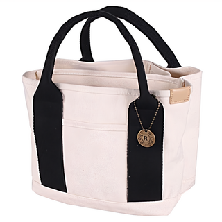 時尚簡約帆布托特包, 23 x 15 x 21cm, 黑白拚色