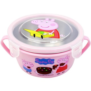 Peppa Pig 粉紅豬小妹 不銹鋼雙耳隔熱餐碗, 15.3x12.5x6.5cm, 佩佩豬小熊桃紅, 1個