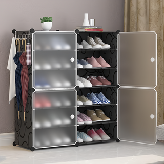 京太陽 側開組合鞋櫃 2列6層 磨砂款 96 x 85 x 31cm, 黑色, 1個